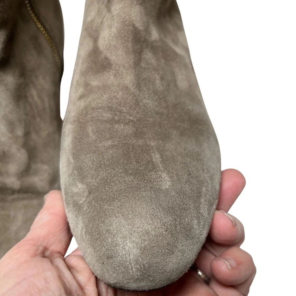 Minimalist Suede Ankle Booties Taupe Gold‎ Heel Marion Parke 39